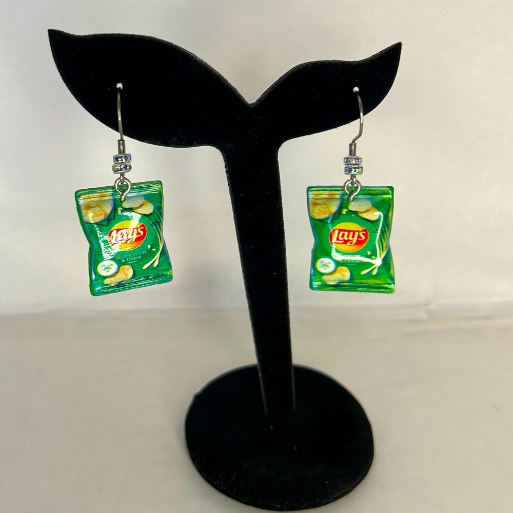 NEW Handmade Hook Style Pierced AB Crystals & Mini Potato Chips Earring Set